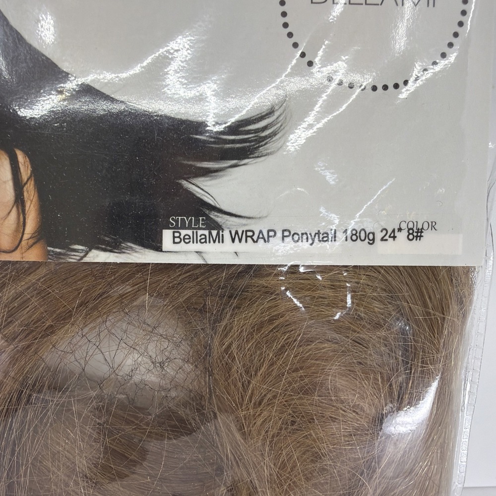 BELLAMI Faux Wrap Ponytail Ash Brown 24" #8 New Sealed Bag 180 Grams Faux Hair - Picture 2 of 5